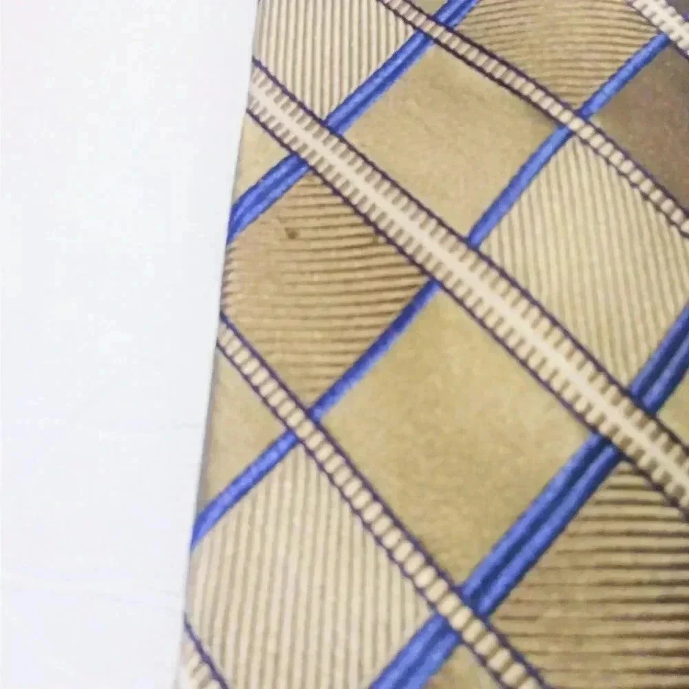 Michael Michael Kors Tan Blue Striped 100% Silk Tie‎